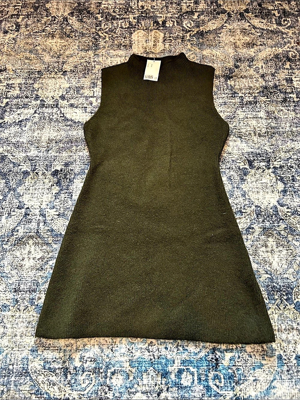 H&M Rib-Knit Mock Turtleneck Dress Green Medium NWT